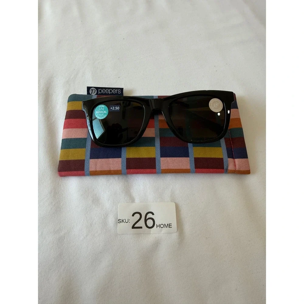 Peepers Harbor Sun Black Bifocal Sunglasses +2.50 UV400 Square Frame 3557B250